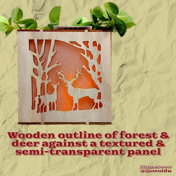 LED Wooden Candle Box with Snowflake & Forest Design | 5″×5″×5″ | Cherry Wood - Picture 8 of 16